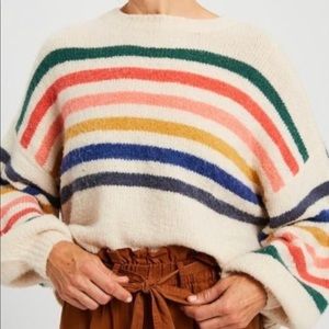 Wishlist Rainbow Stripe Balloon Sleeve Sweater